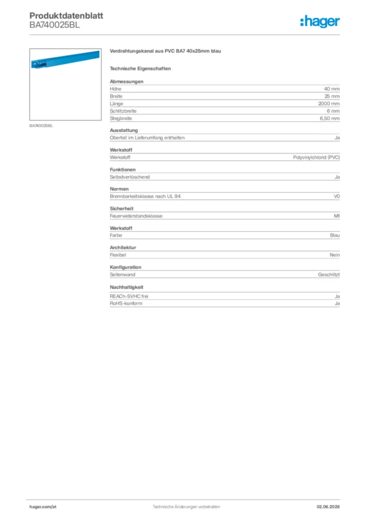 Bild Hager Produktdatenblatt BA740025BL | Hager Deutschland