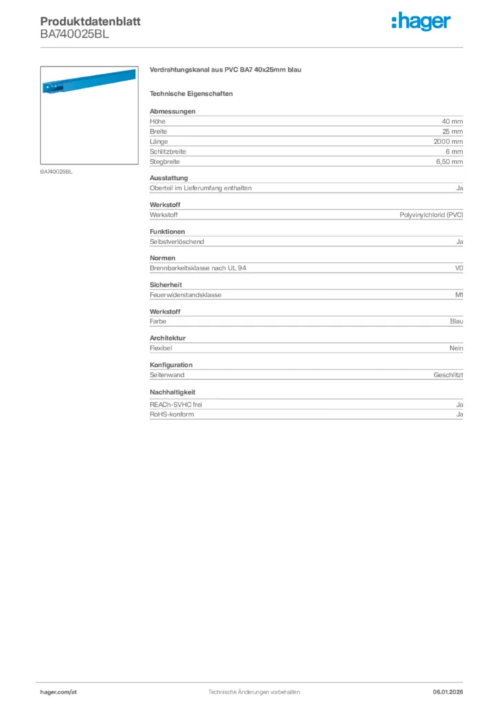 Bild Hager Produktdatenblatt BA740025BL | Hager Deutschland