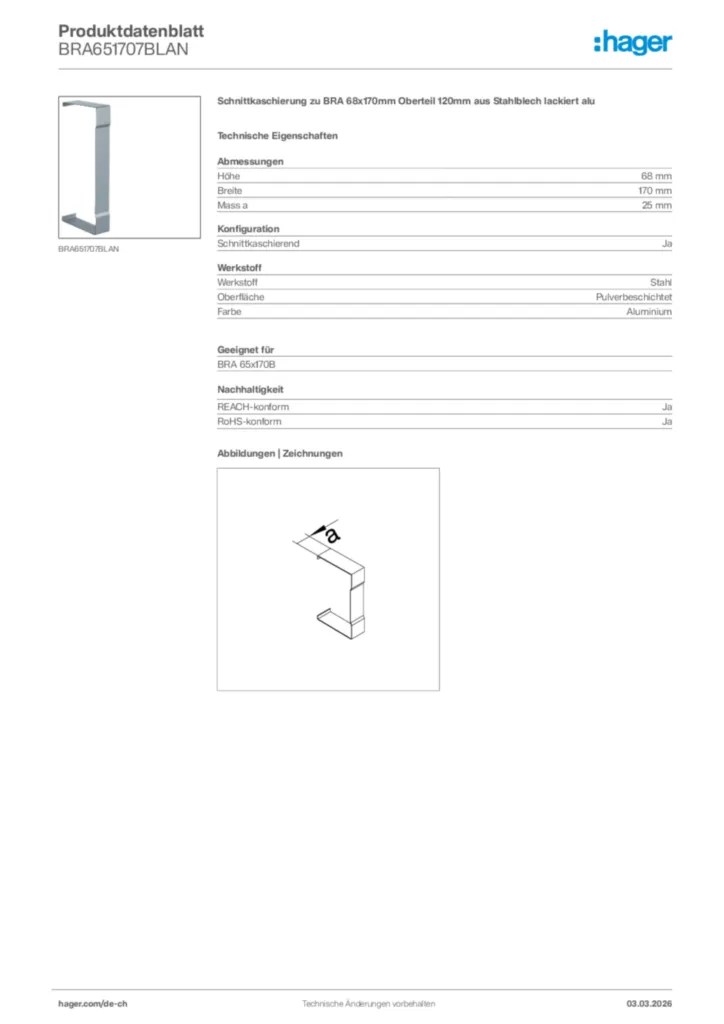 Bild Hager Produktdatenblatt BRA651707BLAN | Hager Schweiz