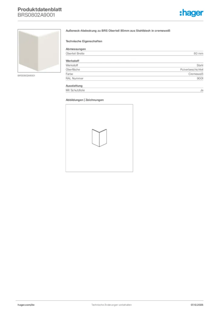Bild Hager Produktdatenblatt BRS0802A9001 | Hager Deutschland
