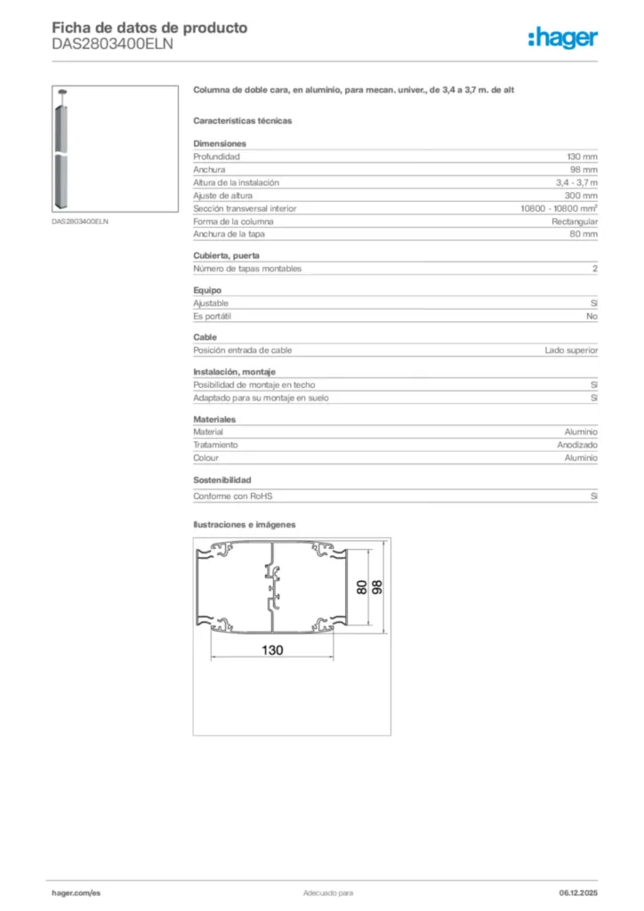 Imagen Hager Ficha de datos de producto DAS2803400ELN | Hager España
