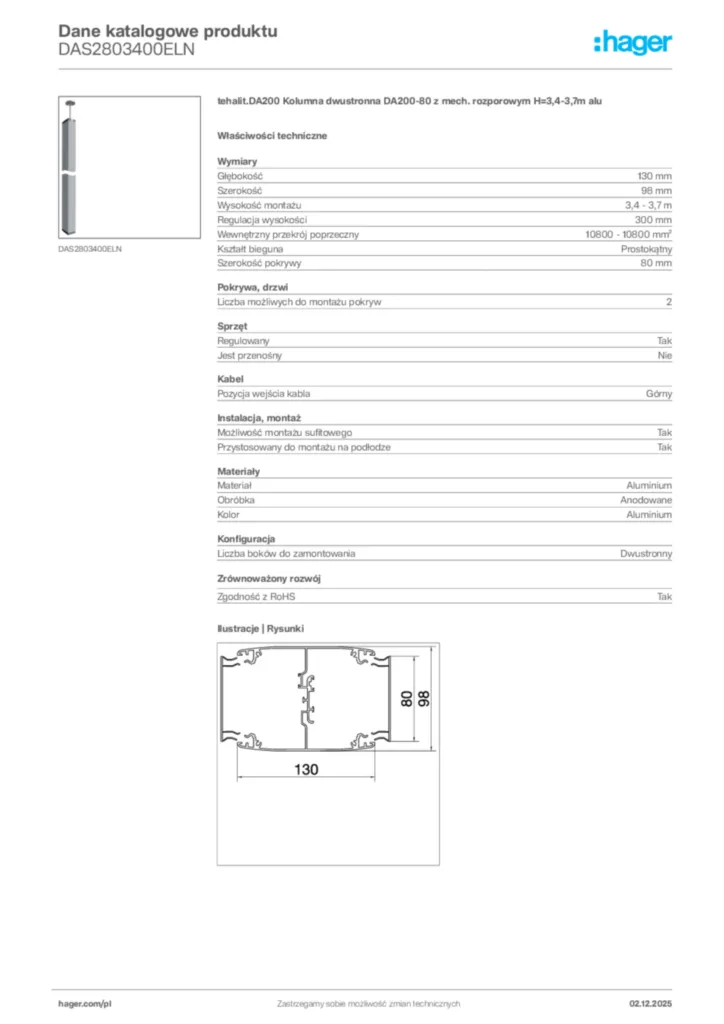 Zdjęcie Hager Dane katalogowe produktu DAS2803400ELN | Hager Polska