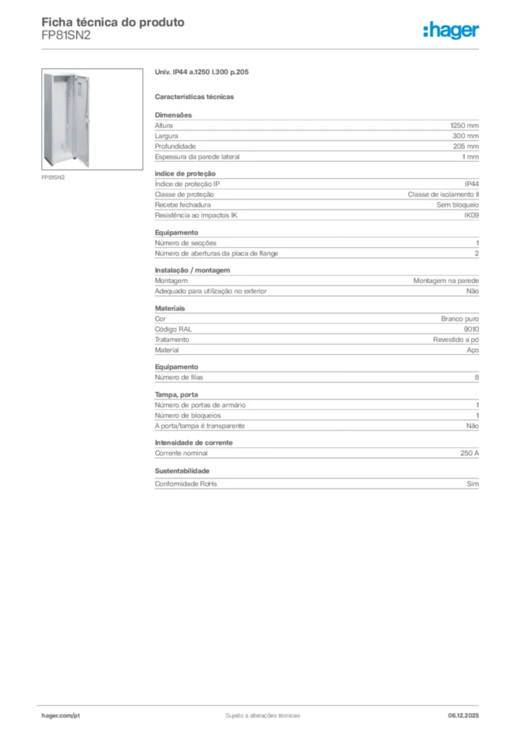 Imagem Hager Ficha técnica do produto FP81SN2 | Hager Portugal