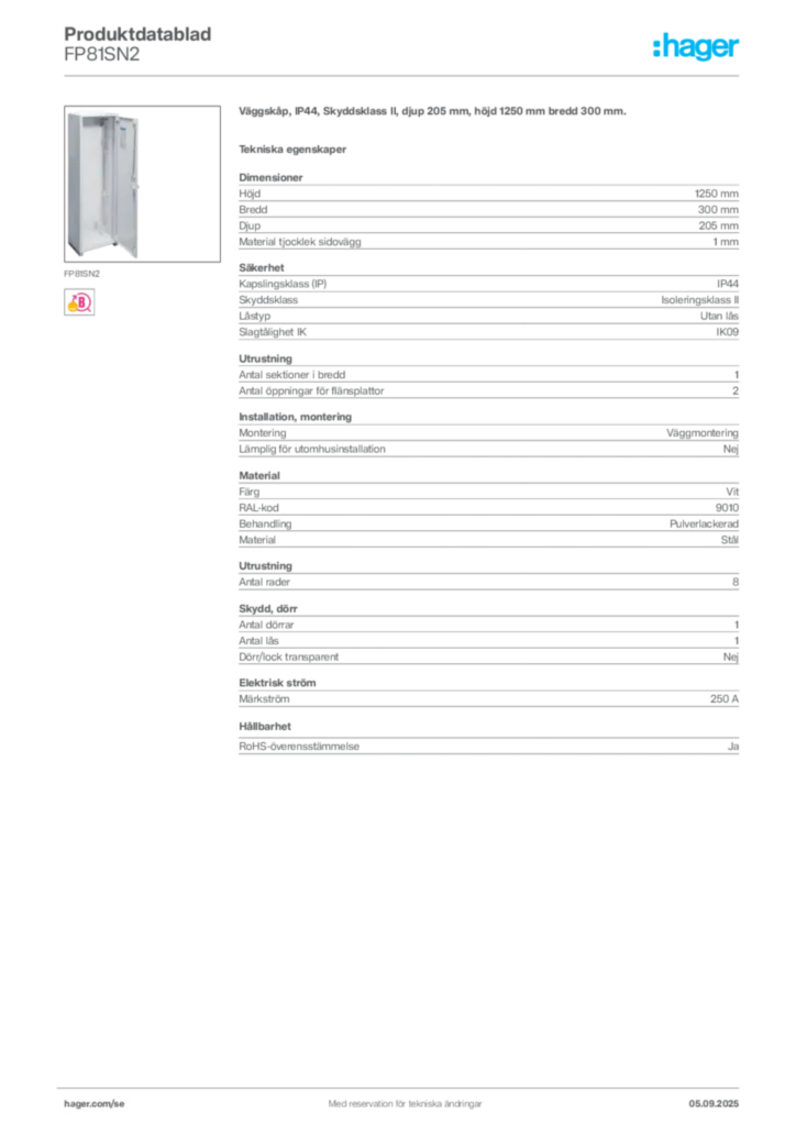 Bild Hager Produktdatablad FP81SN2 | Hager Sverige