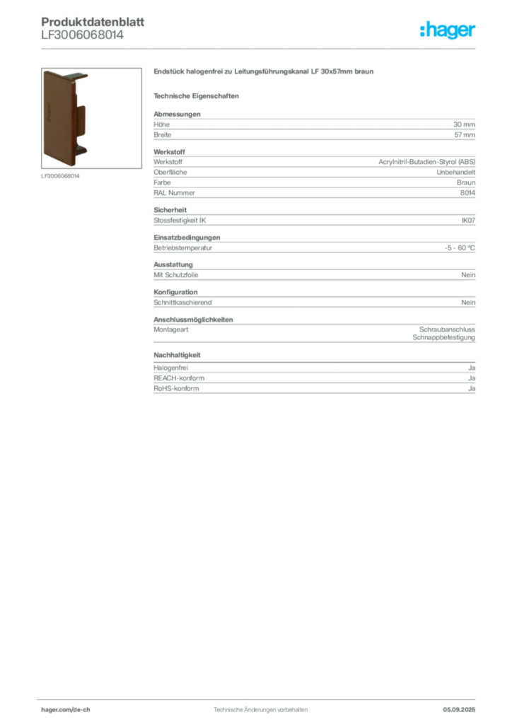 Bild Hager Produktdatenblatt LF3006068014 | Hager Schweiz