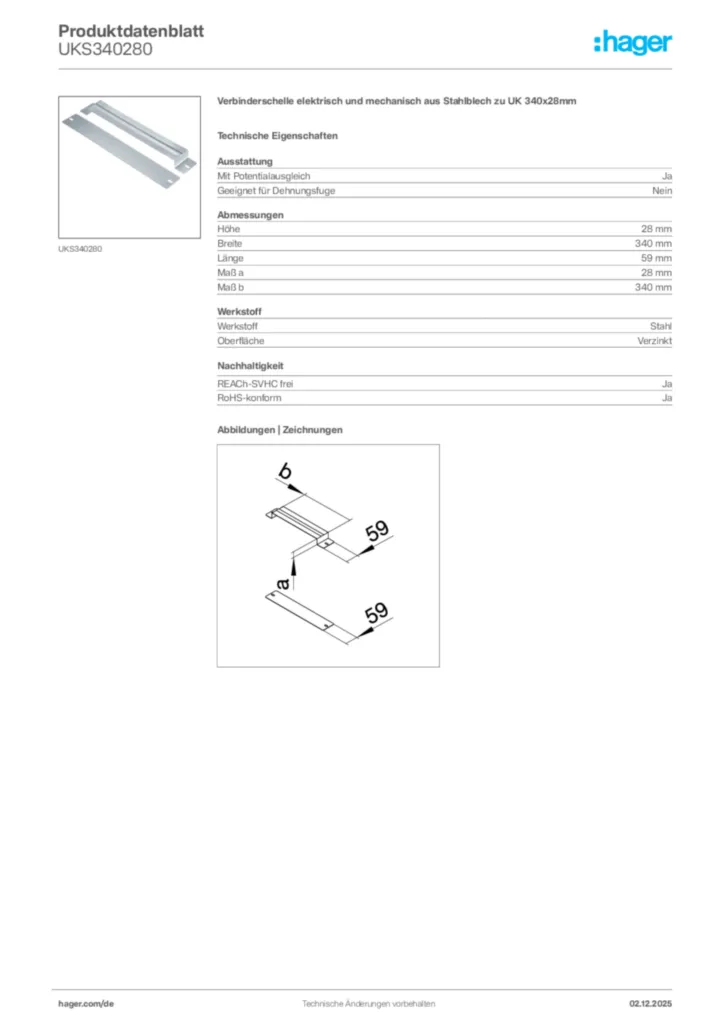 Bild Hager Produktdatenblatt UKS340280 | Hager Deutschland