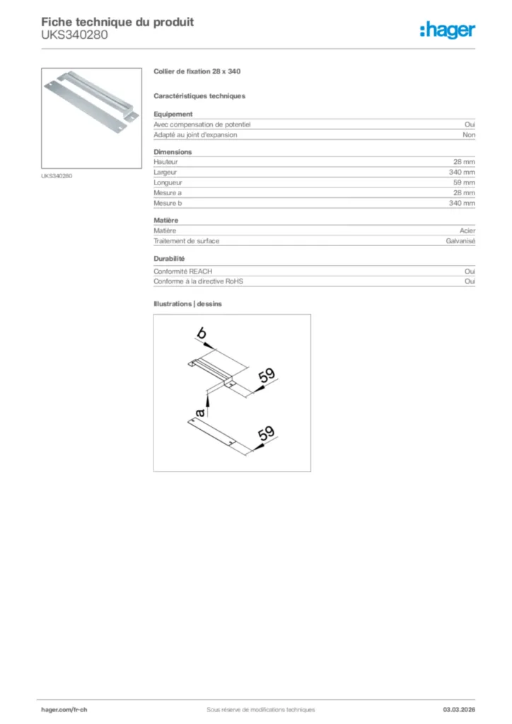 Image Hager Fiche technique du produit UKS340280 | Hager Suisse
