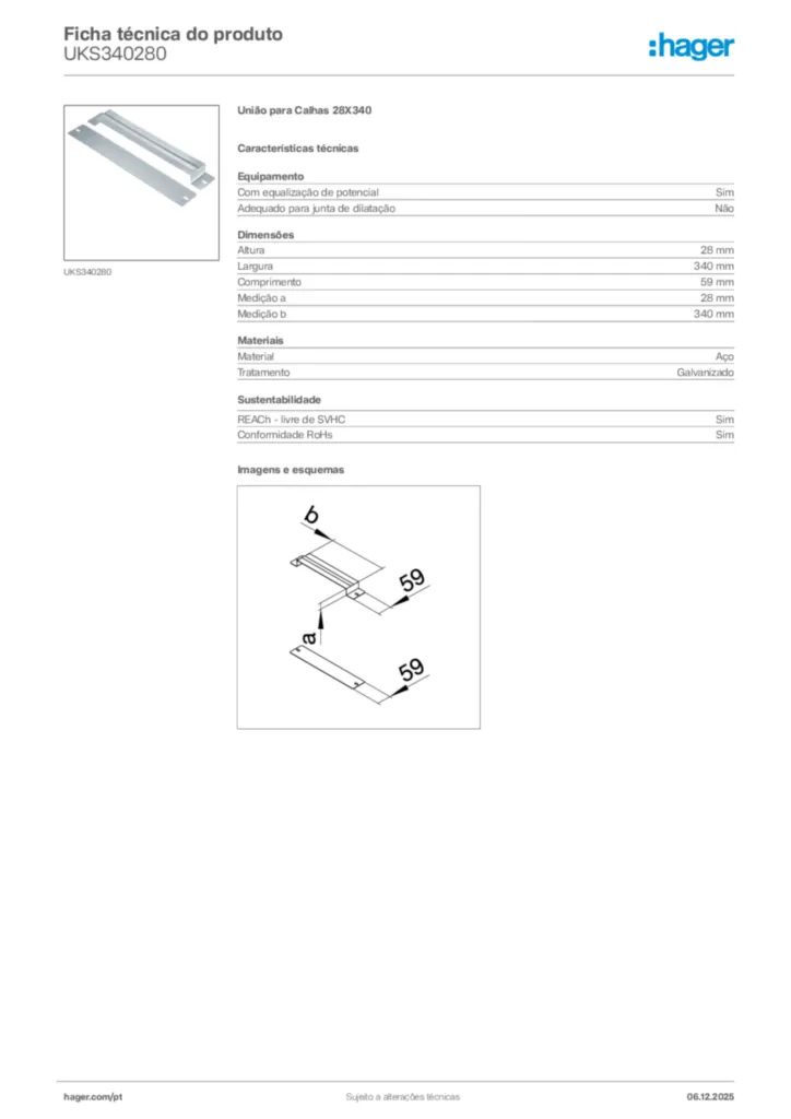 Imagem Hager Ficha técnica do produto UKS340280 | Hager Portugal