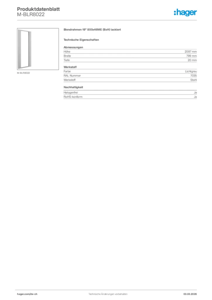 Bild Hager Produktdatenblatt M-BLR8022 | Hager Schweiz
