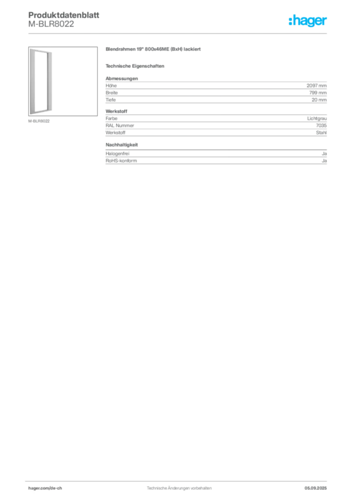 Bild Hager Produktdatenblatt M-BLR8022 | Hager Schweiz
