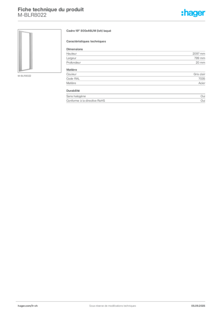 Image Hager Fiche technique du produit M-BLR8022 | Hager Suisse