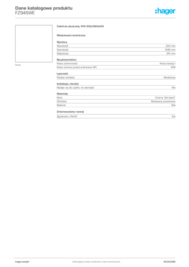 Zdjęcie Hager Dane katalogowe produktu FZ945WE | Hager Polska