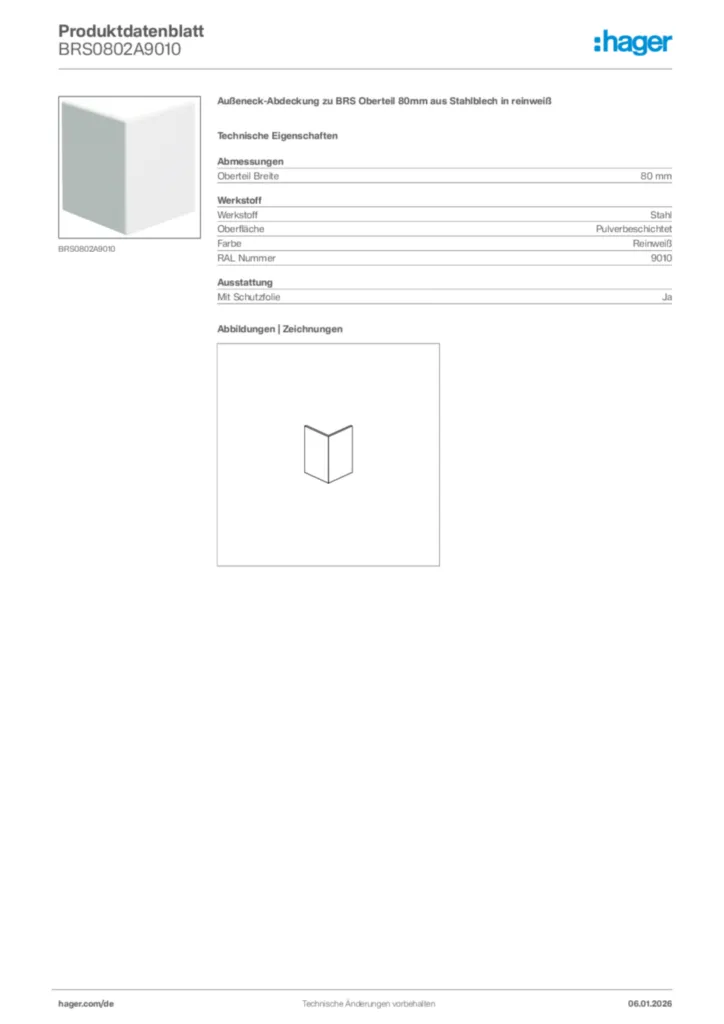 Bild Hager Produktdatenblatt BRS0802A9010 | Hager Deutschland