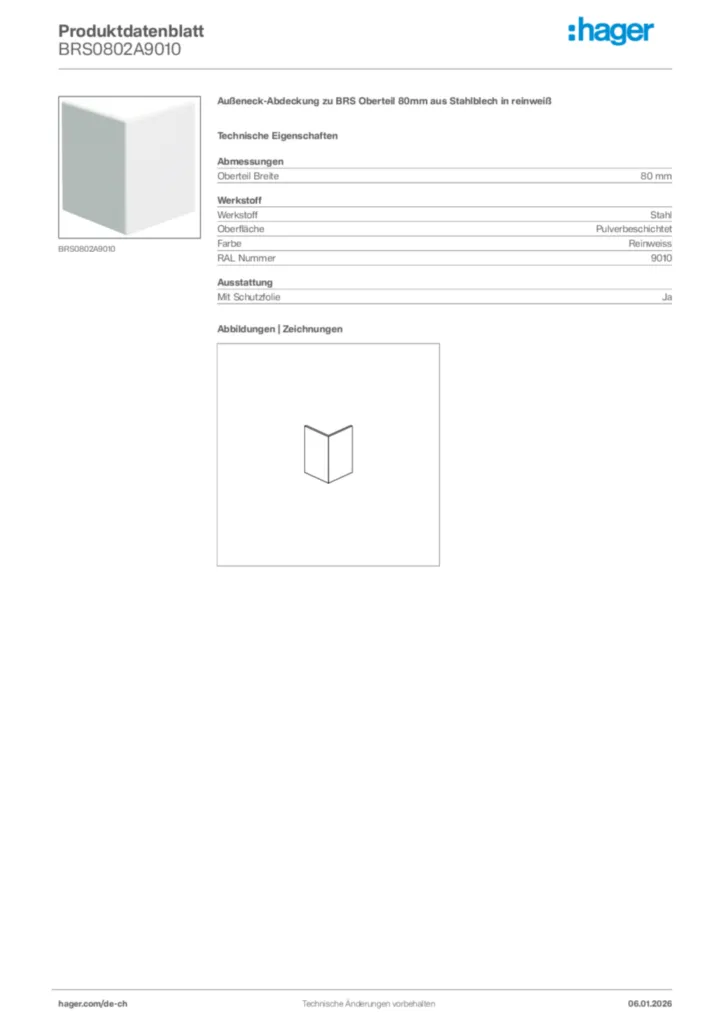 Bild Hager Produktdatenblatt BRS0802A9010 | Hager Schweiz