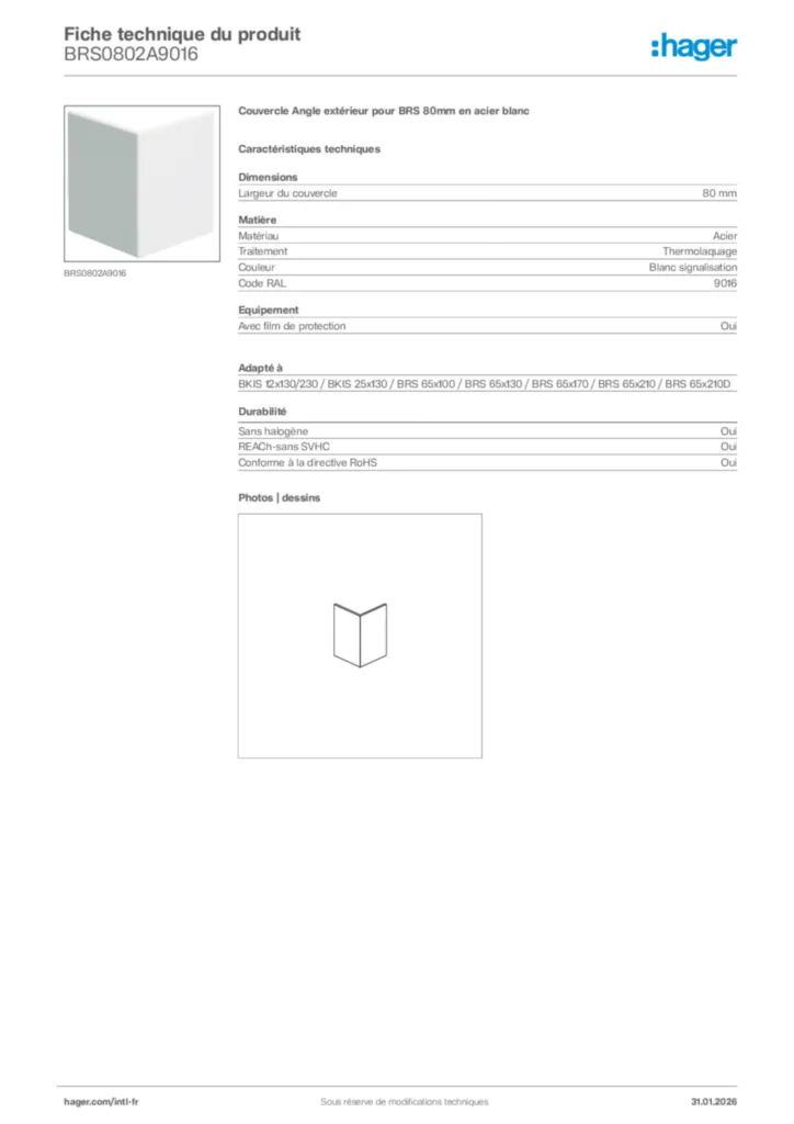 Image Hager Fiche technique du produit BRS0802A9016 | Hager Afrique