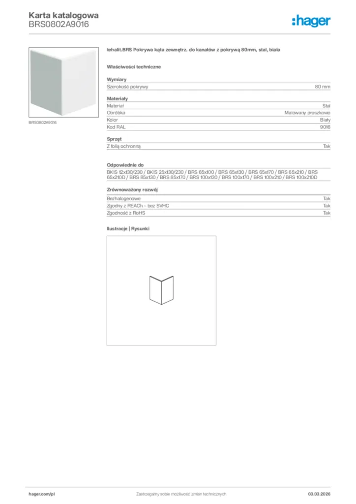 Zdjęcie Hager Karta katalogowa BRS0802A9016 | Hager Polska