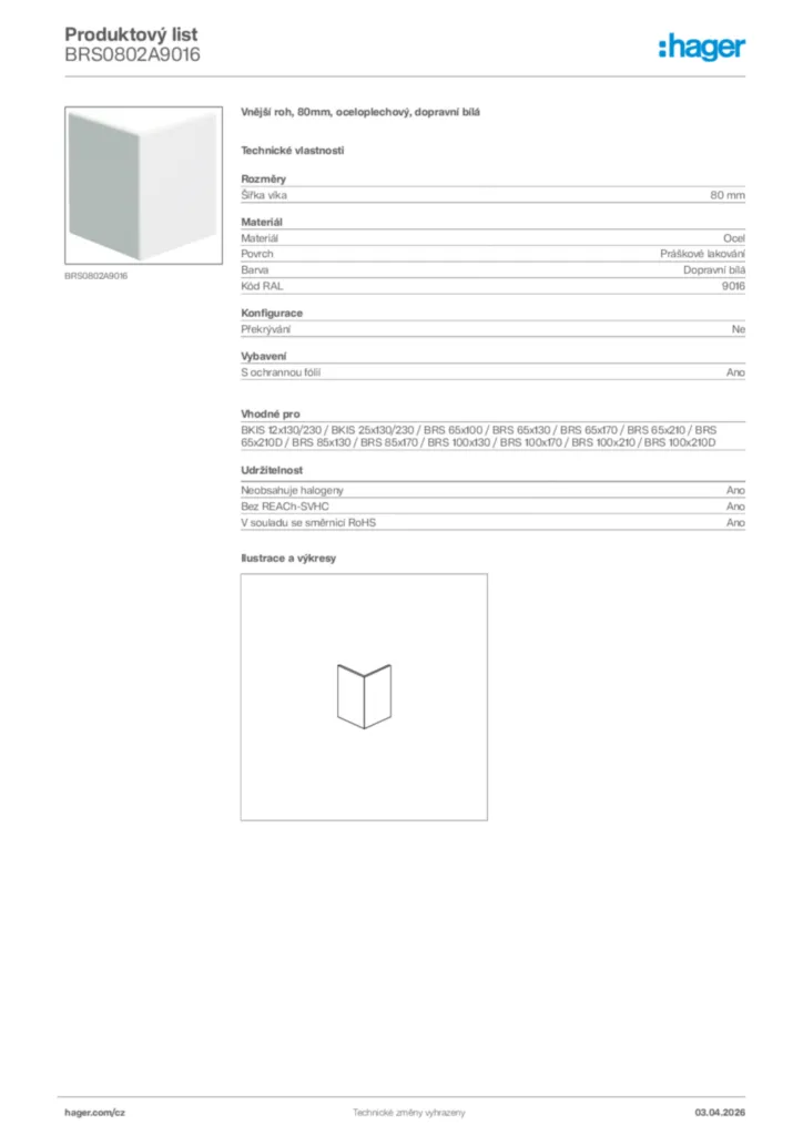 Obrázek Hager Product data sheet BRS0802A9016 | Hager