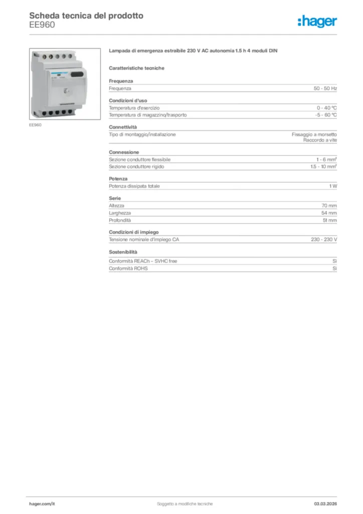 Immagine Hager Scheda tecnica del prodotto EE960 | Hager Italia