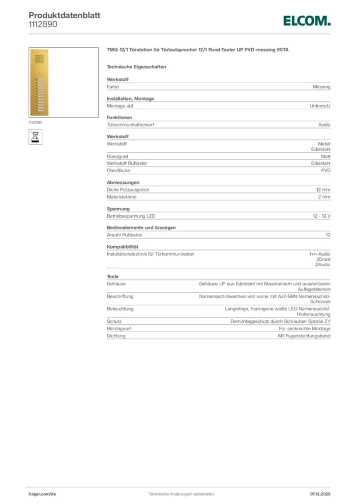 Bild Elcom Produktdatenblatt 1112890 | Hager Deutschland