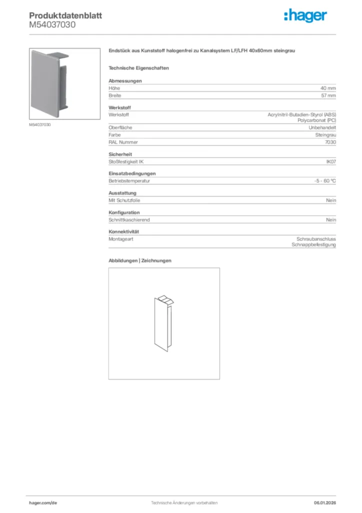 Bild Hager Produktdatenblatt M54037030 | Hager Deutschland