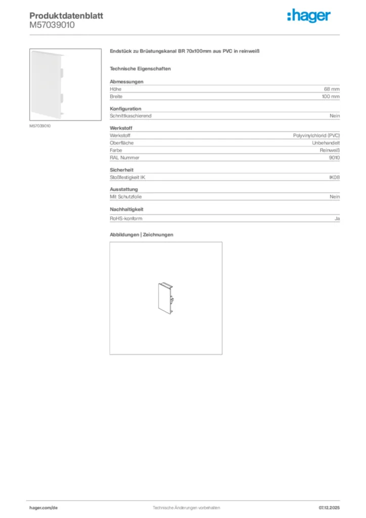 Bild Hager Produktdatenblatt M57039010 | Hager Deutschland