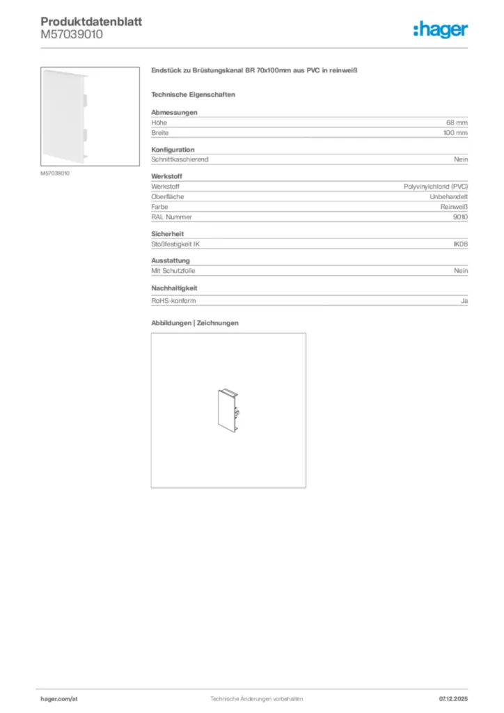 Bild Hager Produktdatenblatt M57039010 | Hager Deutschland