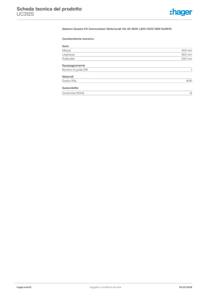 Immagine Hager Scheda tecnica del prodotto UC312S | Hager Italia