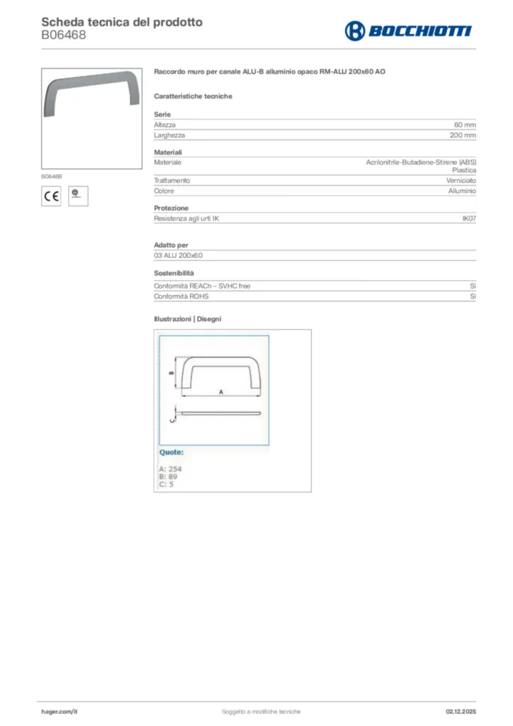Immagine Bocchiotti Scheda tecnica del prodotto B06468 | Hager Italia