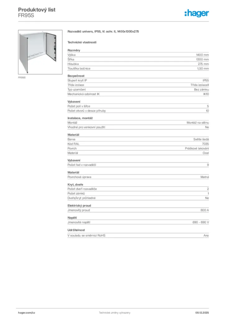 Obrázek Hager Product data sheet FR95S | Hager
