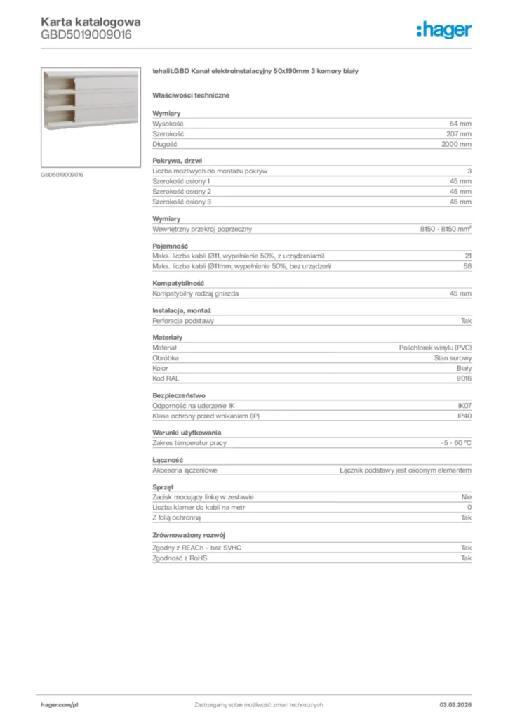 Zdjęcie Hager Karta katalogowa GBD5019009016 | Hager Polska