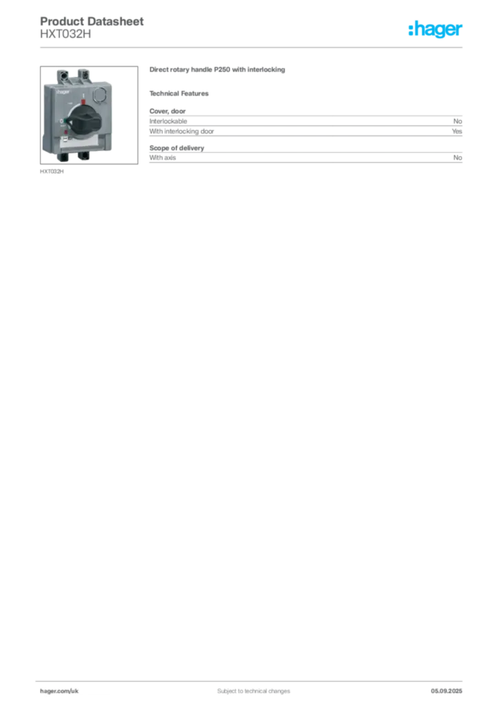 Image Hager Product data sheet HXT032H  | Hager