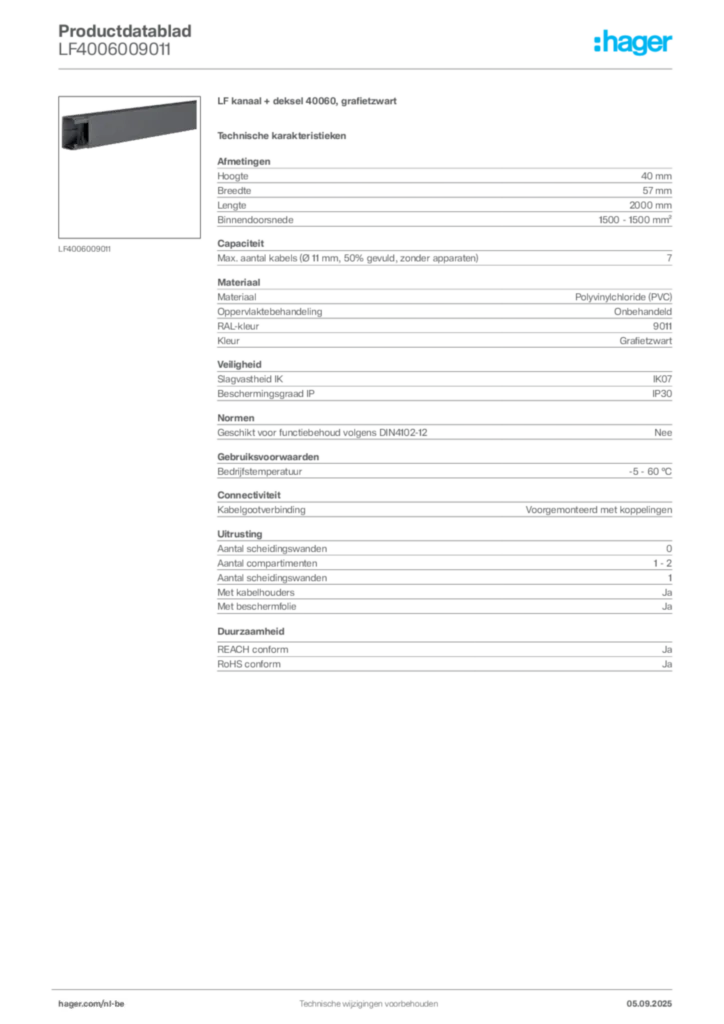 Afbeelding Hager Productdatablad LF4006009011 | Hager Belgium