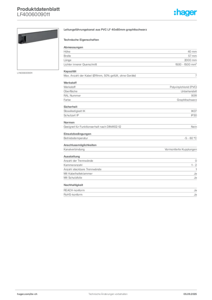 Bild Hager Produktdatenblatt LF4006009011 | Hager Schweiz
