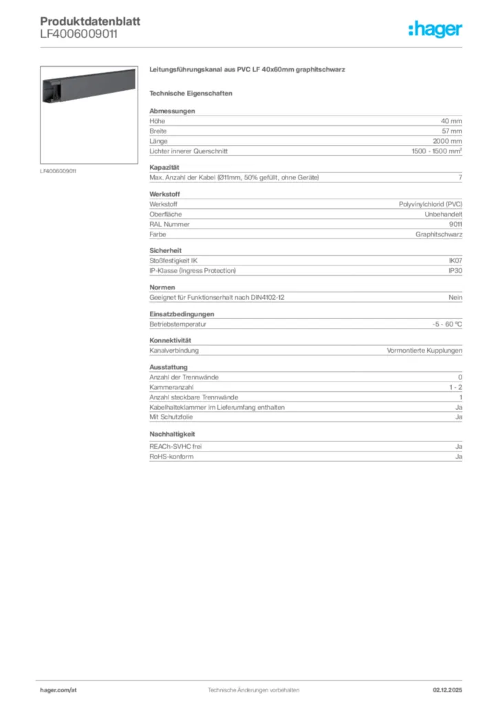Bild Hager Produktdatenblatt LF4006009011 | Hager Deutschland