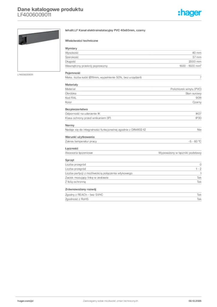 Zdjęcie Hager Dane katalogowe produktu LF4006009011 | Hager Polska
