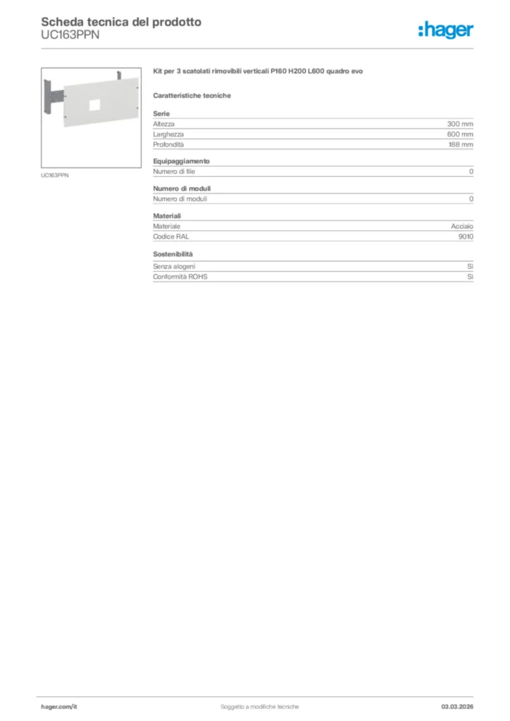 Immagine Hager Scheda tecnica del prodotto UC163PPN | Hager Italia