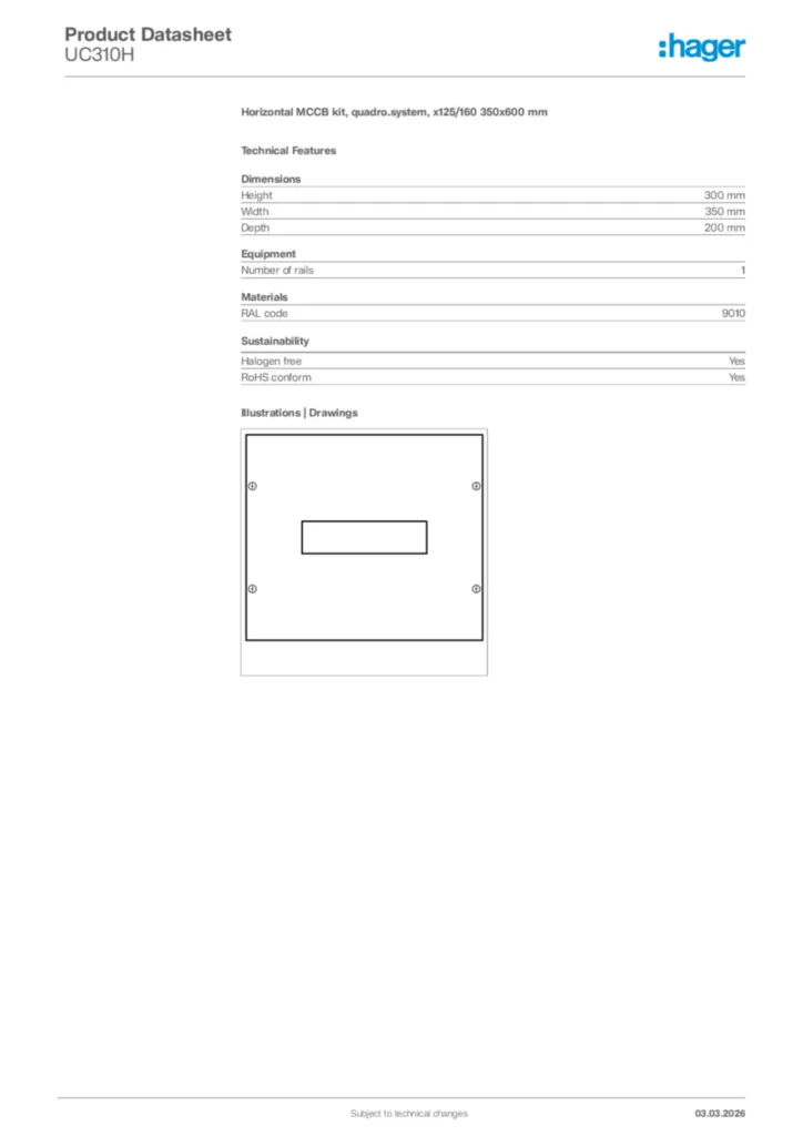 Image Hager Product data sheet UC310H  | Hager Africa
