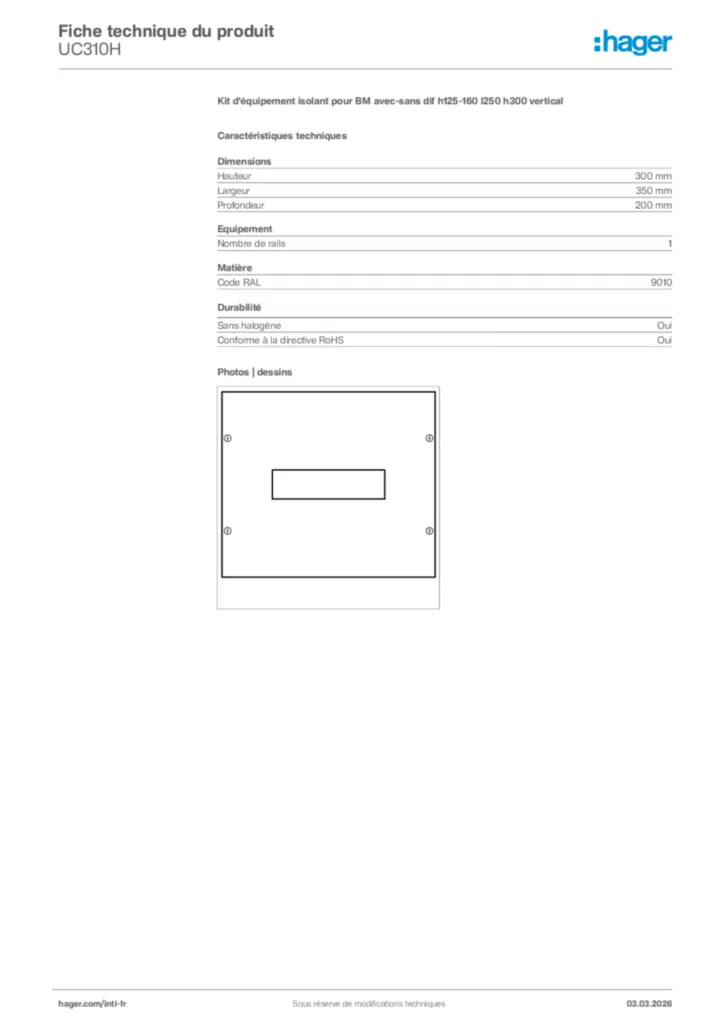 Image Hager Fiche technique du produit UC310H | Hager Afrique