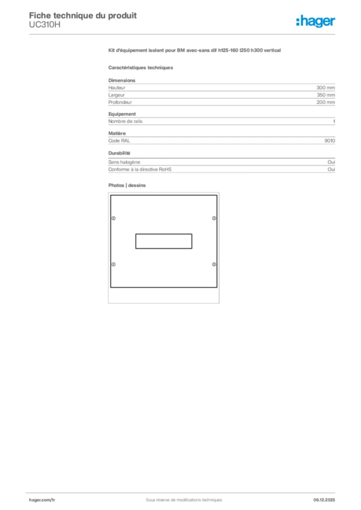 Image Hager Fiche technique du produit UC310H | Hager France