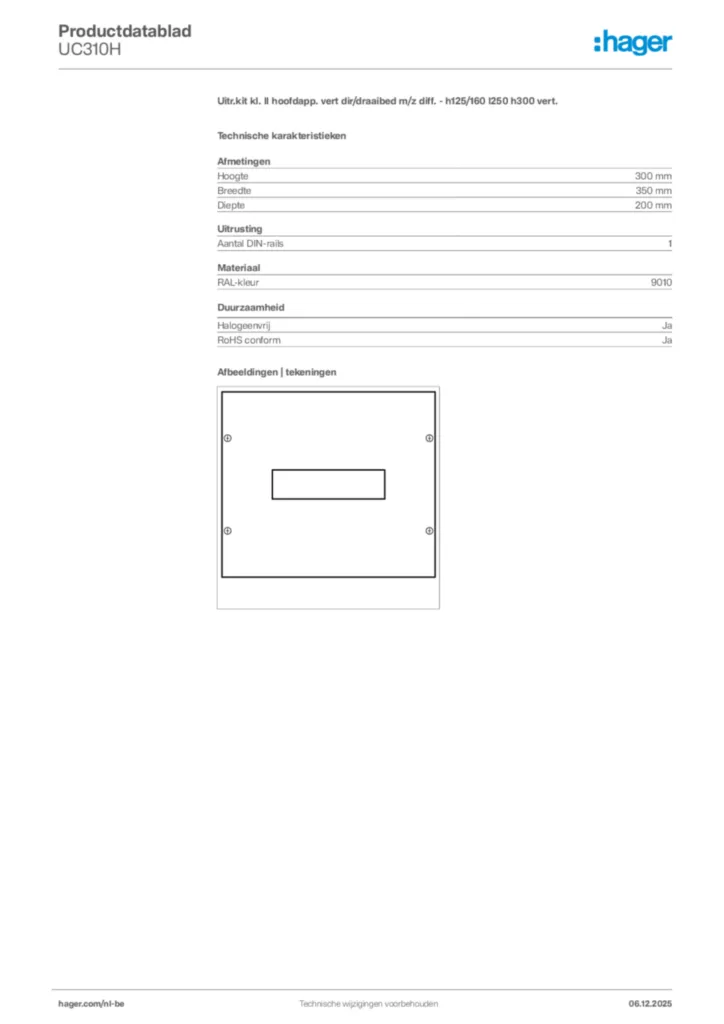 Afbeelding Hager Productdatablad UC310H | Hager Belgium