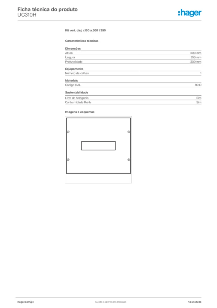 Imagem Hager Ficha técnica do produto UC310H | Hager Portugal