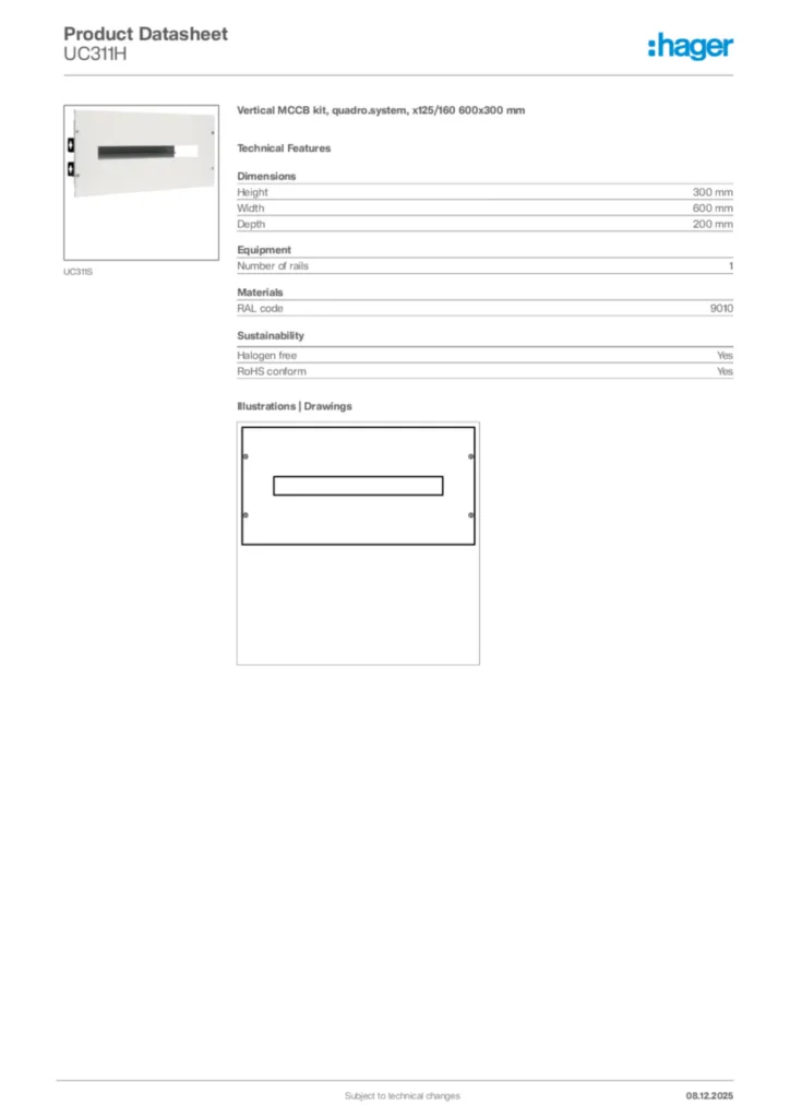 Image Hager Product data sheet UC311H  | Hager Africa
