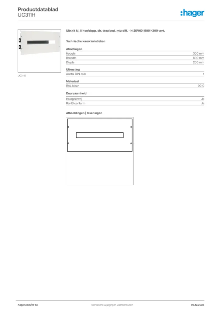 Afbeelding Hager Productdatablad UC311H | Hager Belgium