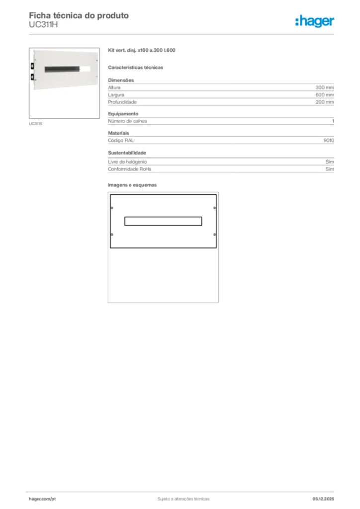 Imagem Hager Ficha técnica do produto UC311H | Hager Portugal