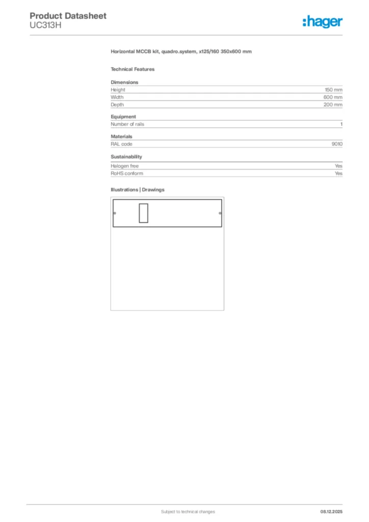 Image Hager Product data sheet UC313H  | Hager Africa