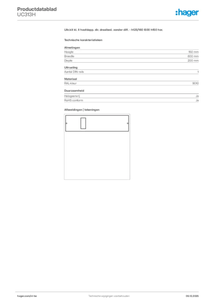 Afbeelding Hager Productdatablad UC313H | Hager Belgium