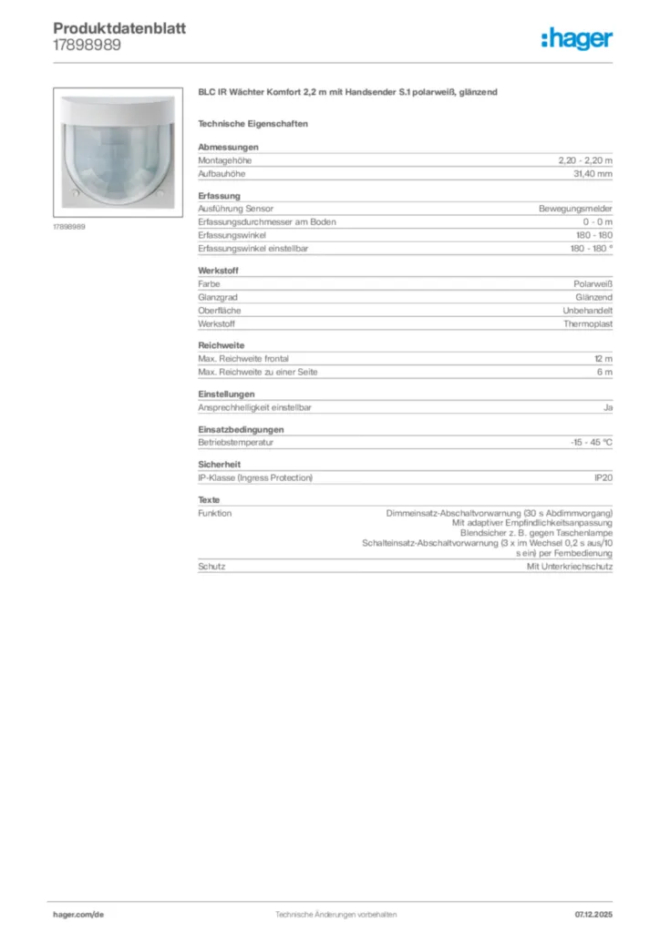 Bild Hager Produktdatenblatt 17898989 | Hager Deutschland
