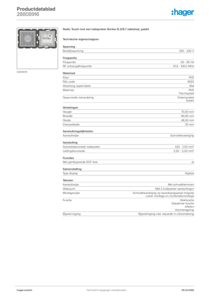Afbeelding Hager Productdatablad 28808916 | Hager Nederland