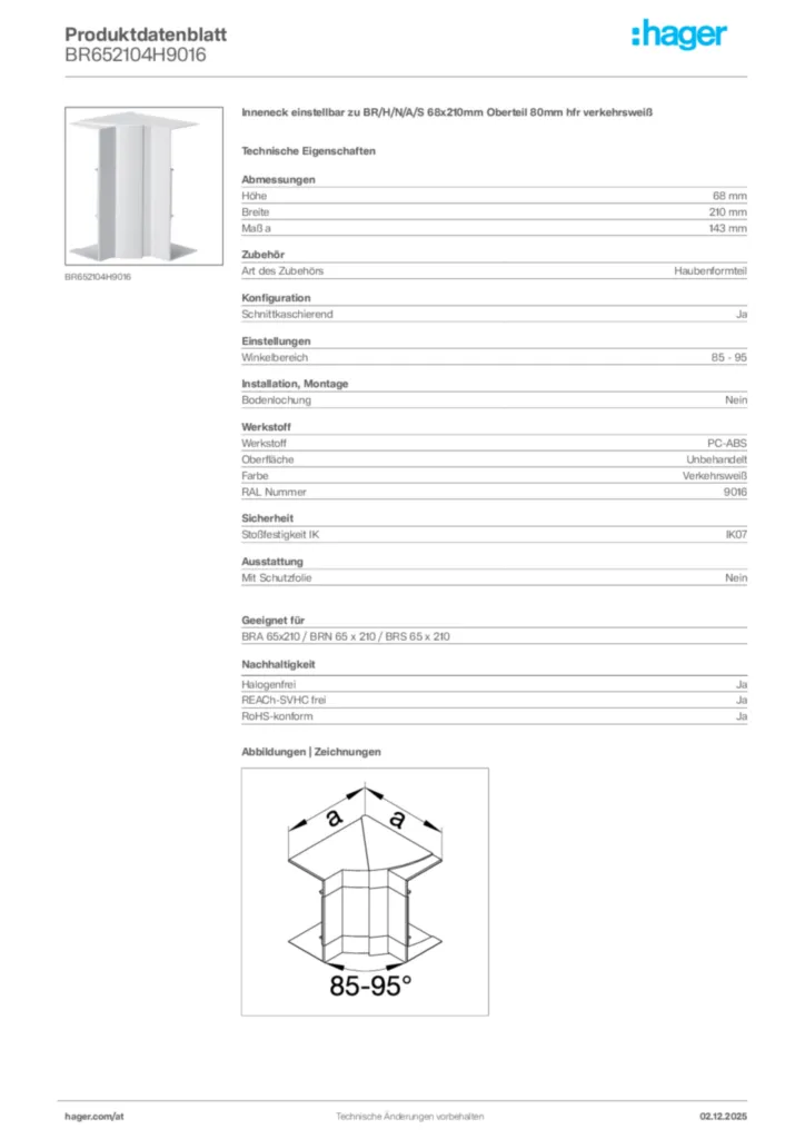 Bild Hager Produktdatenblatt BR652104H9016 | Hager Deutschland