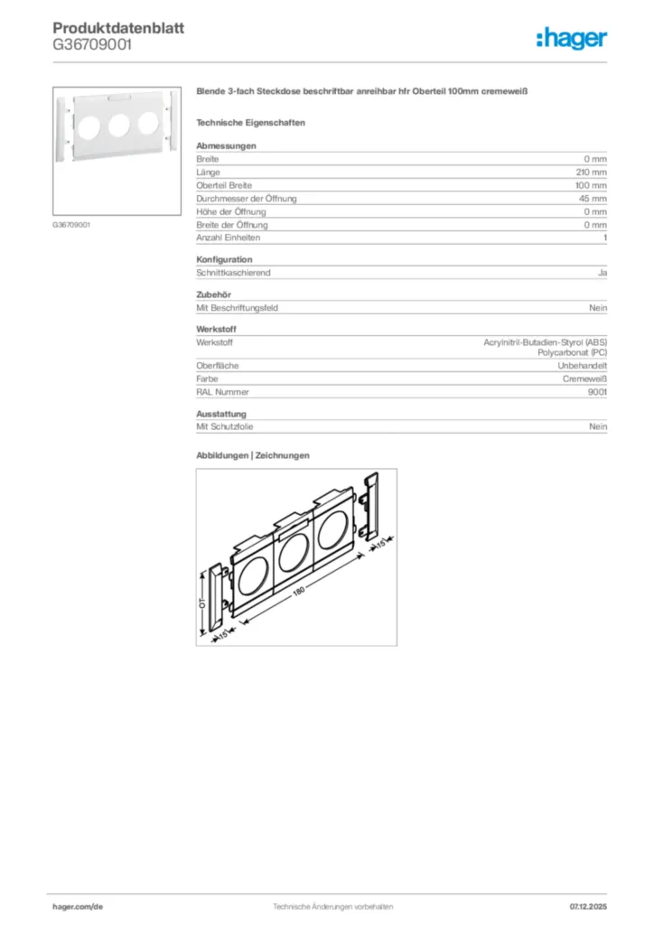 Bild Hager Produktdatenblatt G36709001 | Hager Deutschland